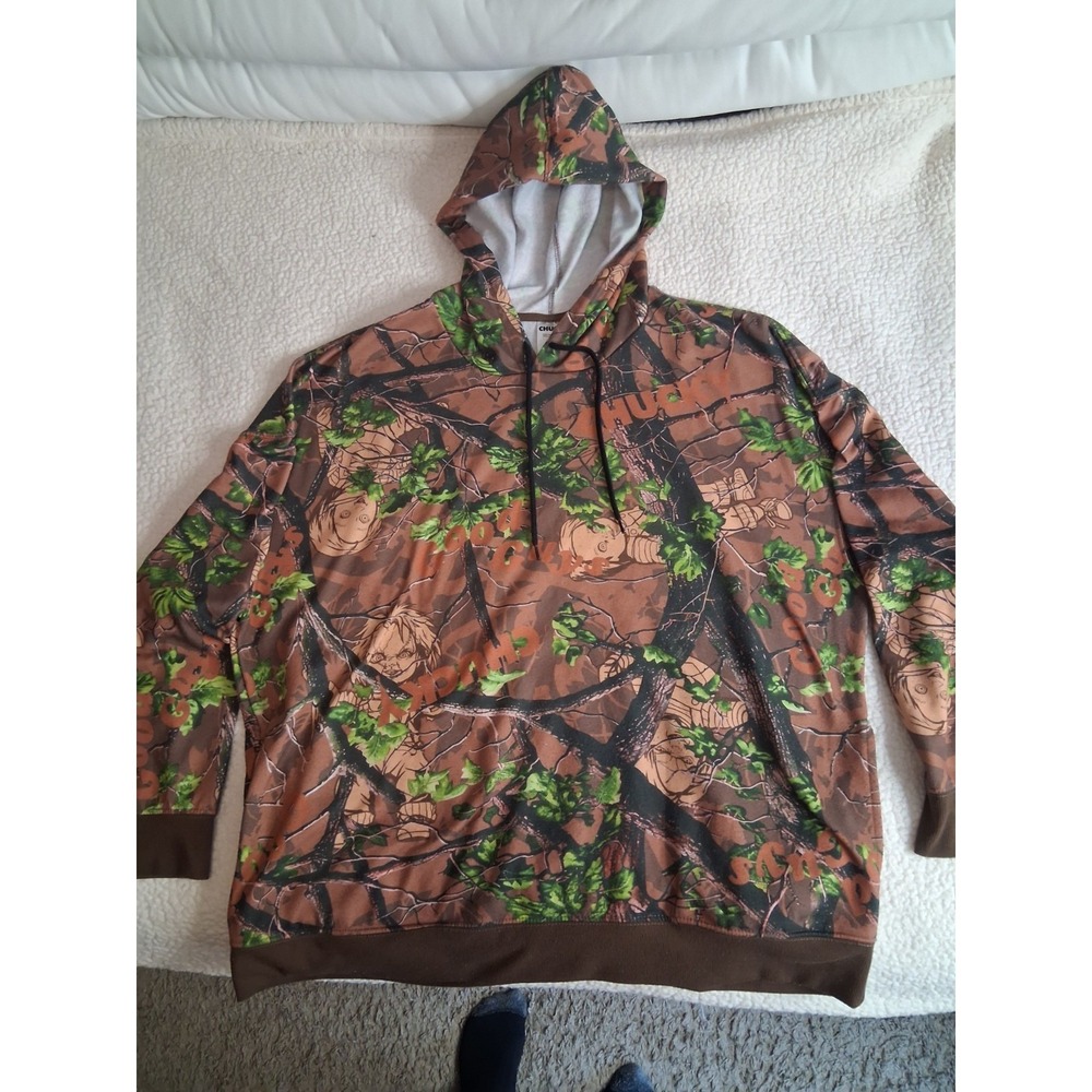 Chucky Camo Hoodie Mens XL Child's Play Good Guys Camouflage Fleece Sweatshirt